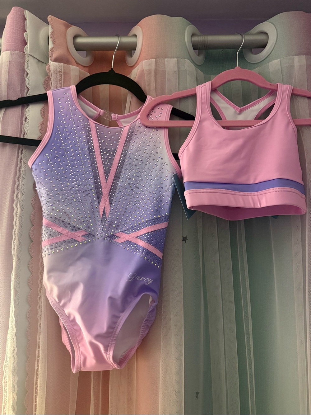 Girls' Pink & Lavender Ombre Leotard and Sports Bra Set